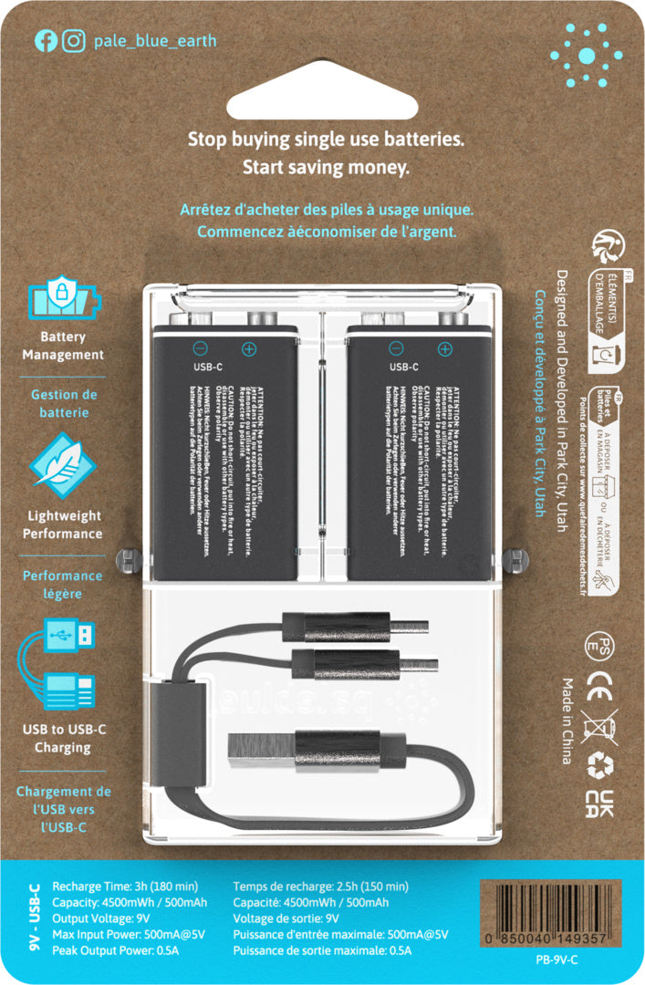 Battery 9V USB-C2pcs